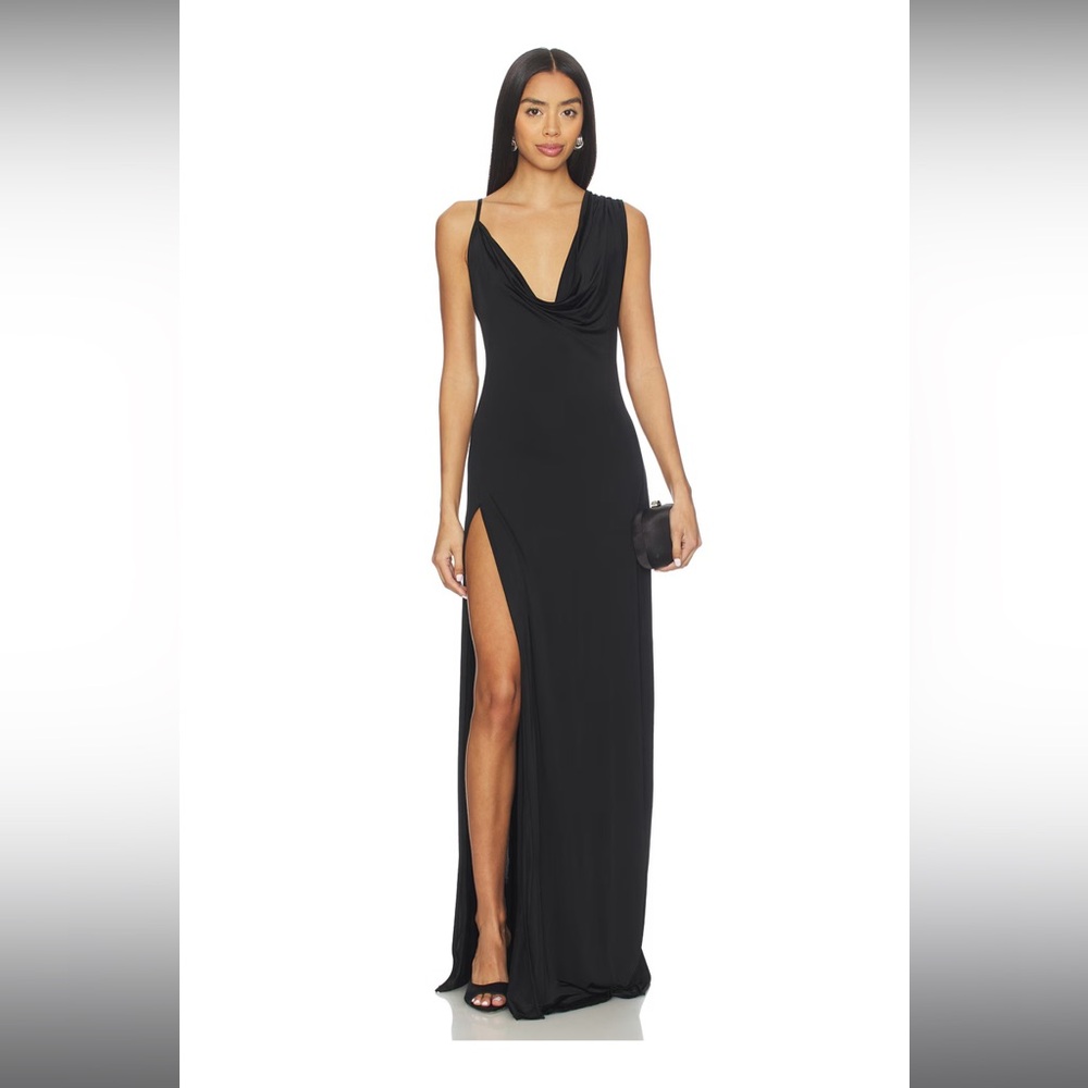 Tessa Drapped Shoulder Maxi Dress in Black